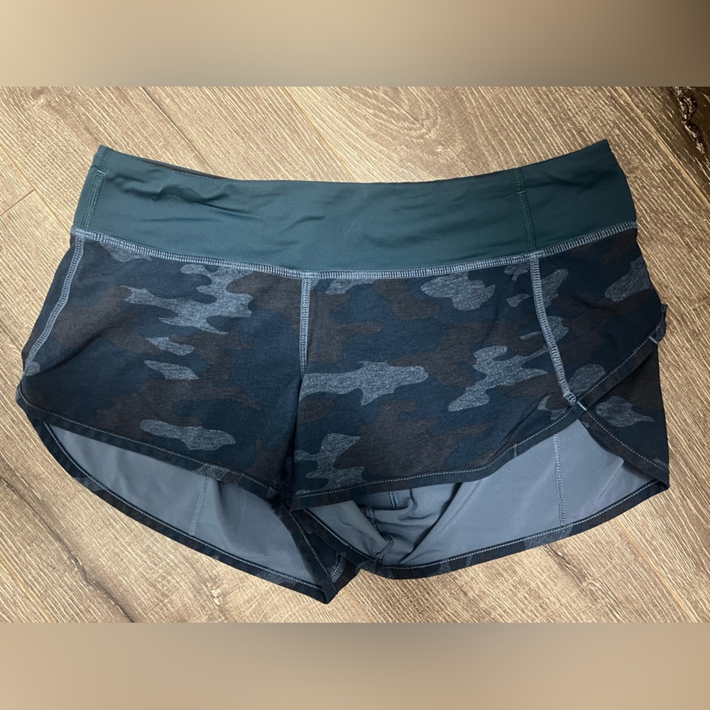 lululemon athletica Dark Teal Camo Layered Running Shorts